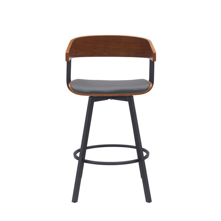 HomeRoots Faux Leather and Metal Counter Stool with Full Back and Armrests