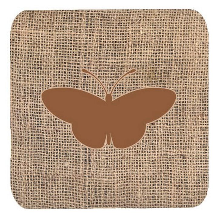 Caroline's Treasures BB1043-BL-BN-FC Butterfly Burlap and Brown Foam Coasters (Set of 4), 3.5 H x 3.5 W, Multicolor