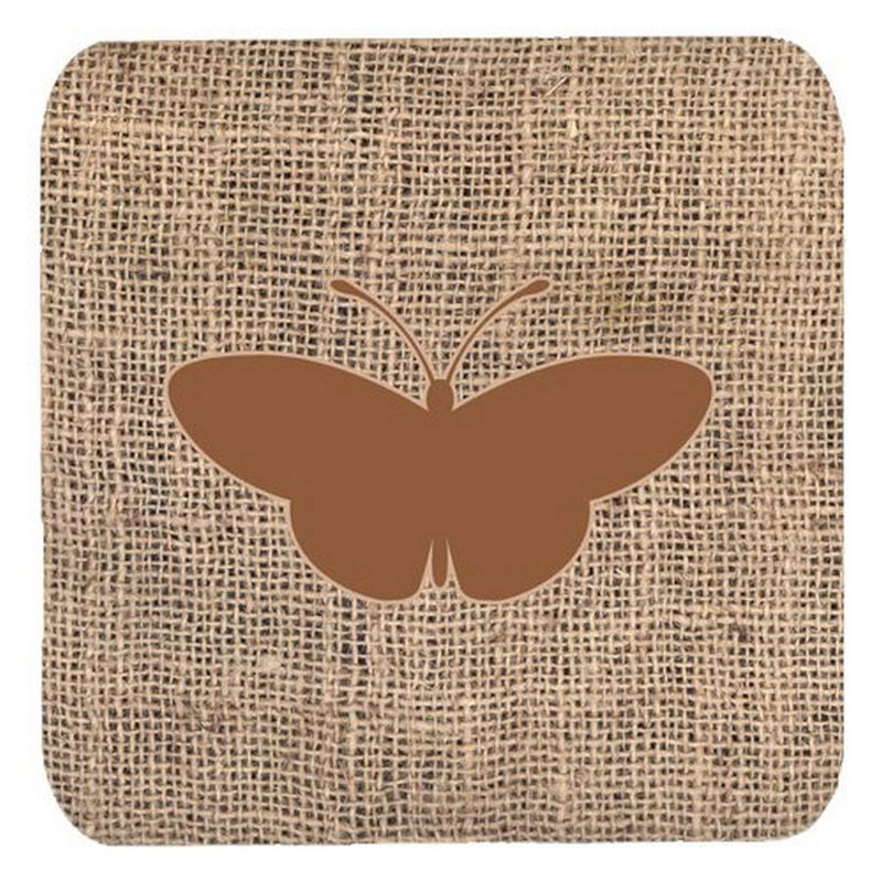 Caroline's Treasures BB1043-BL-BN-FC Butterfly Burlap and Brown Foam Coasters (Set of 4), 3.5 H x 3.5 W, Multicolor