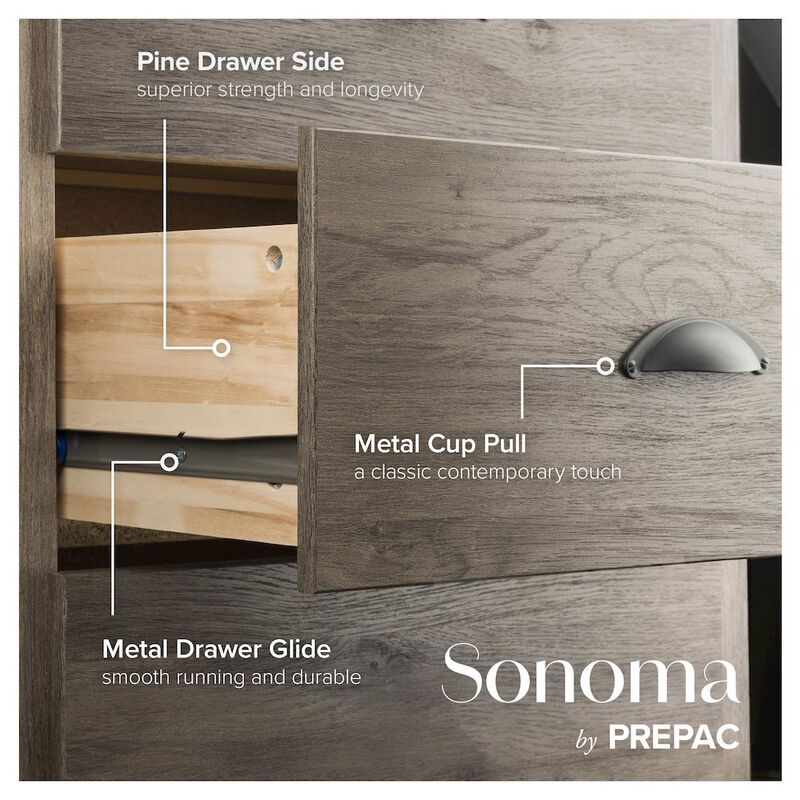 Prepac Salt Spring 6-Drawer Dresser in Drifted Gray