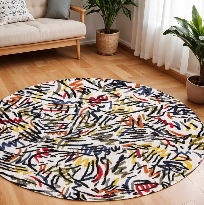 HomeRoots Round Abstract Non Skid Area Rug