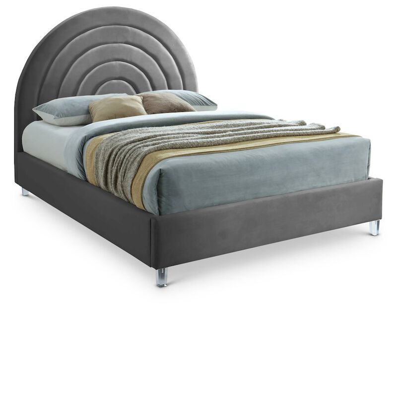 Meridian Furniture Rainbow Grey Velvet King Bed