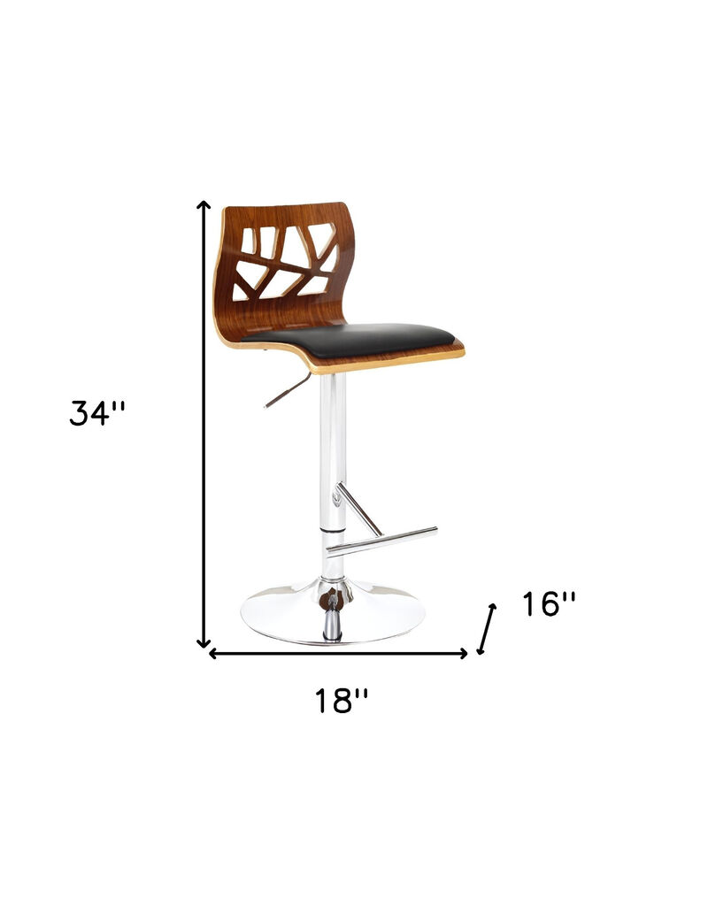 HomeRoots Black Brown And Silver Faux Leather And Metal Low Back Adjustable Height Bar Chair image number 2