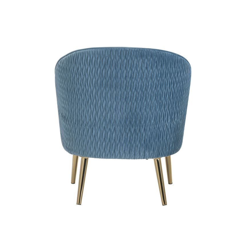 Accent Chair with Velvet Upholstery and Metal Legs, Blue - Benzara