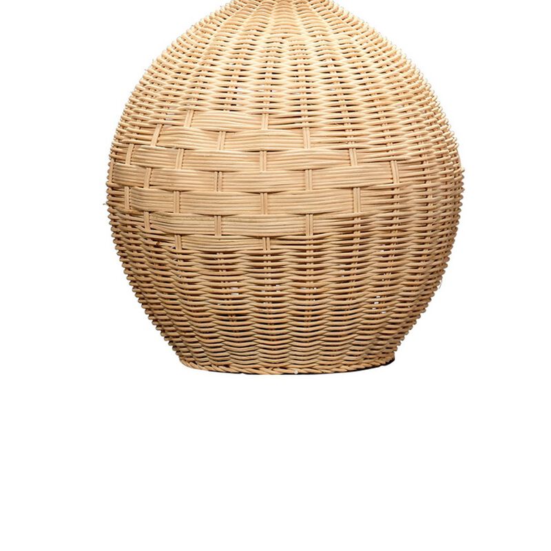 Cape 22 Inch Contemporary Rattan Table Lamp, Hand Woven, Linen Shade, Brown - Benzara