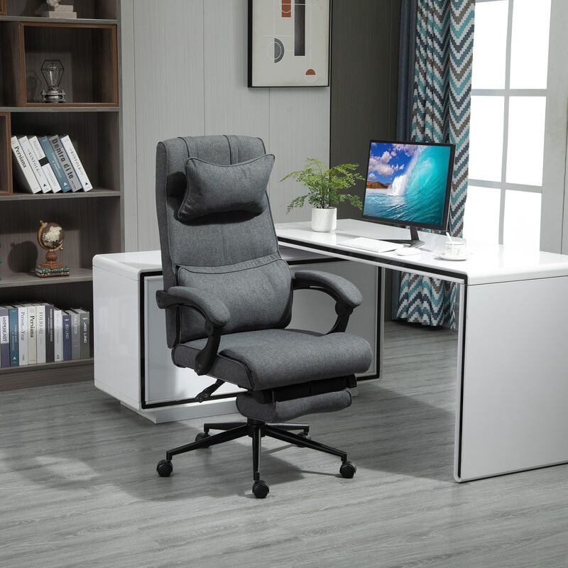 Office Desk Chair Home Ergonomic Adjustable Rolling Linen Reliner W/ Footrest