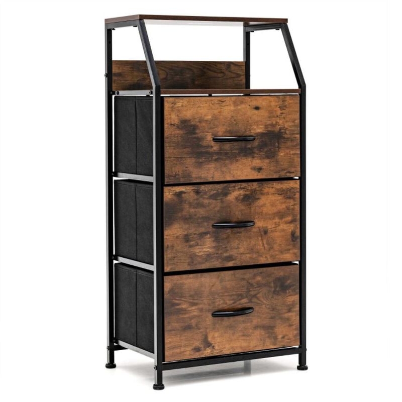 Hivvago Freestanding Cabinet Dresser with Wooden Top Shelves