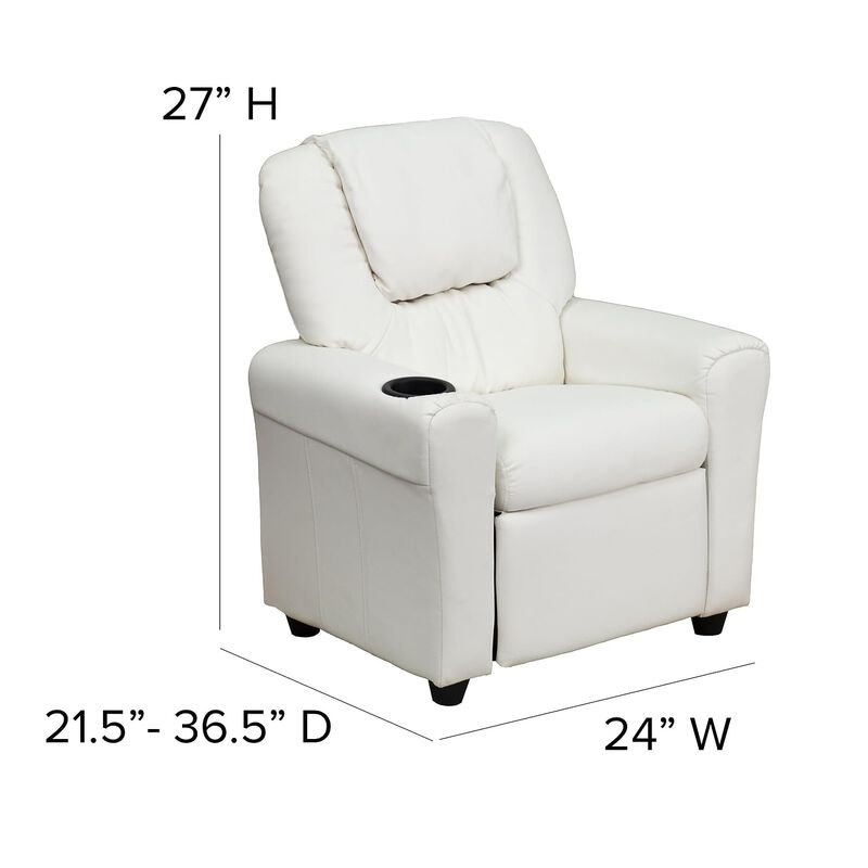 Flash Furniture Vana Vinyl Kids Recliner with Cup Holder, Headrest, and Safety Recline, Contemporary Reclining Chair for Kids, Supports up to 90 lbs., White image number 2
