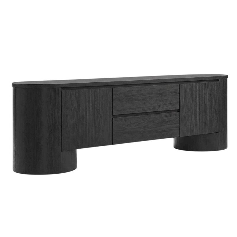 Oval Entertainment Center TV Console Cabinet with Storage and Drawers, Light Oak image number 1