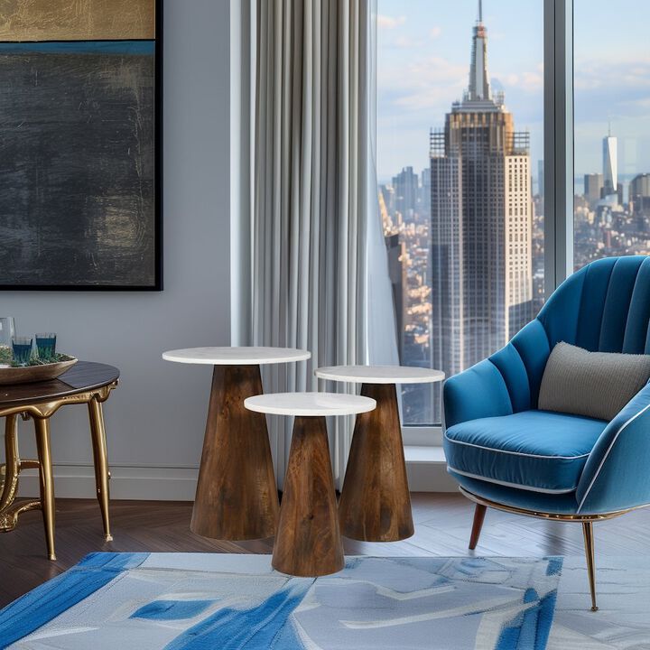 Jofran Nolan Marble Top Three Pack Solid Wood Accent Table Set