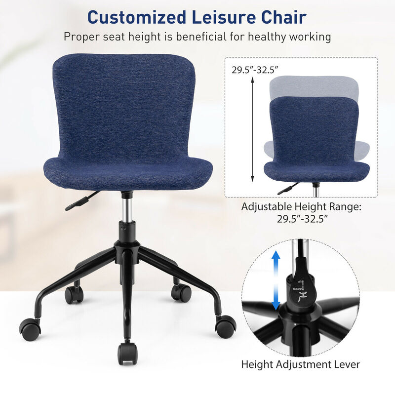Costway Mid Back Armless Office Chair Adjustable Swivel Linen Task Chair Blue
