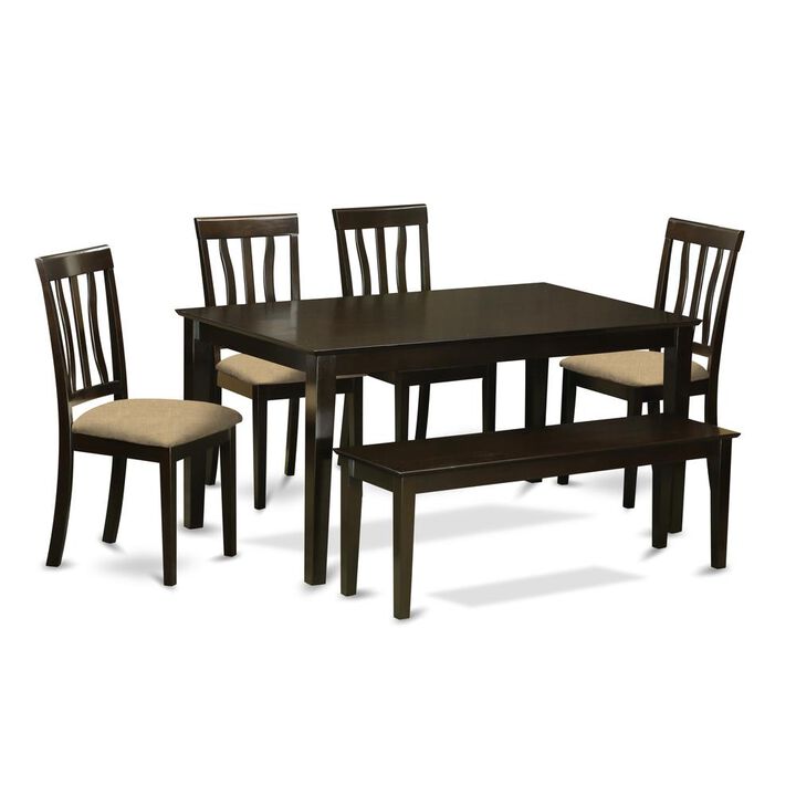 6 Pc Dining Table with bench set- Kitchen Table with 4 Chairs plus bench