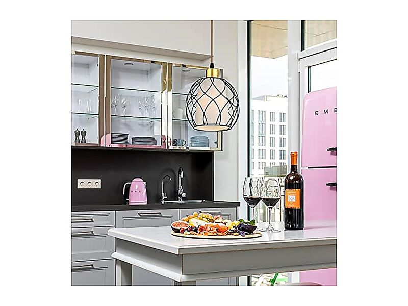 Plug In Pendant Light Black Farmhouse Hanging Lights Linen Shade 15 Ft Golden image number 3