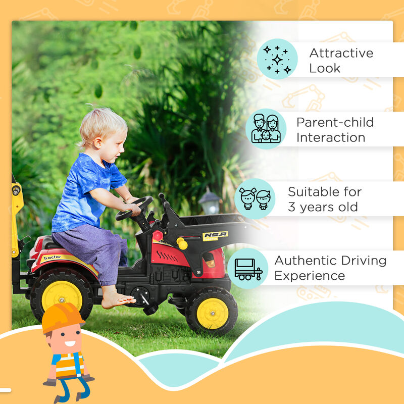 BreeBe 3 in1 Kids Ride On Bulldozer Excavator Toy with 6 Wheels Controllable Cargo Trailer Easy Pedal Controls image number 4