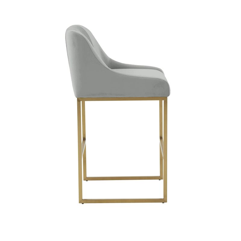 Casafoyer Lisa Grey Pleated Velvet Counter Stool image number 2