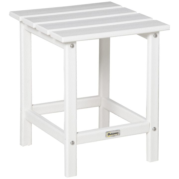Patio Side Table, 18" Square Outdoor End Table, HDPE Plastic Tea Table for Adirondack Chair, Backyard or Lawn, White