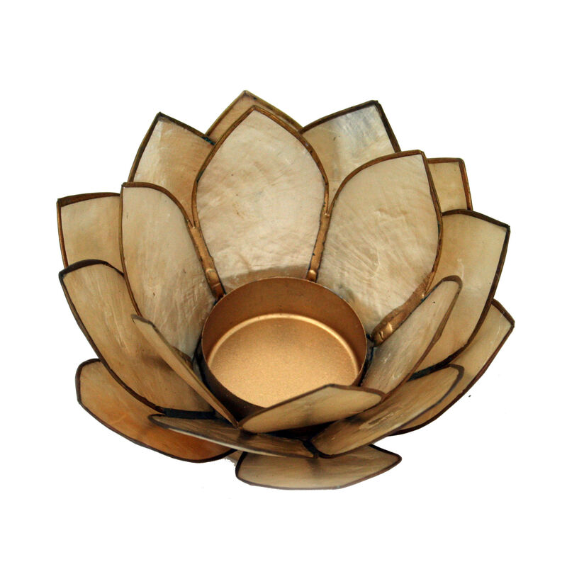 Smoke Brown Capiz Shell Lotus Flower Small Tealight Candle Holder image number 0