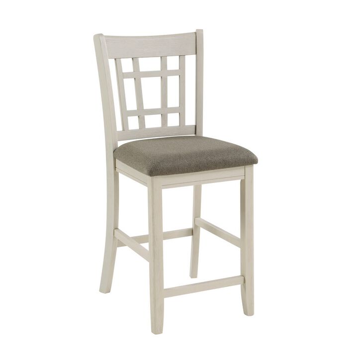 Glee 26 Inch Counter Height Chair, Set of 2, Antique White and Brown Finish - Benzara