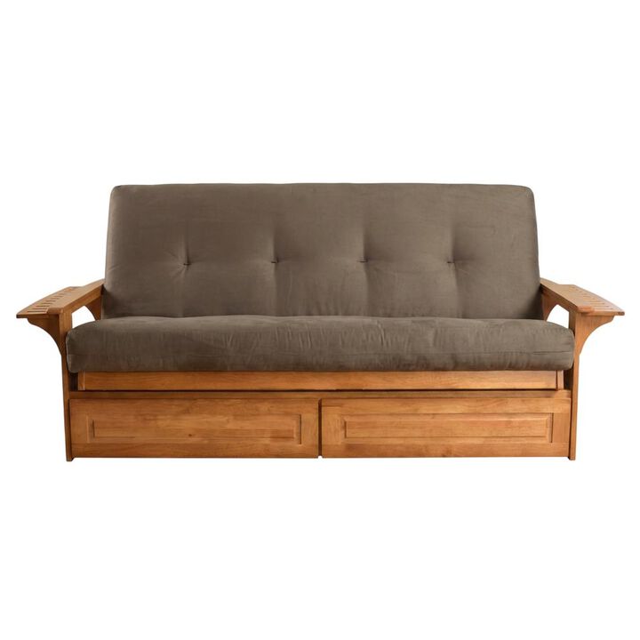 Phoenix Frame-Butternut Finish-Suede Gray Mattress-Storage Drawers