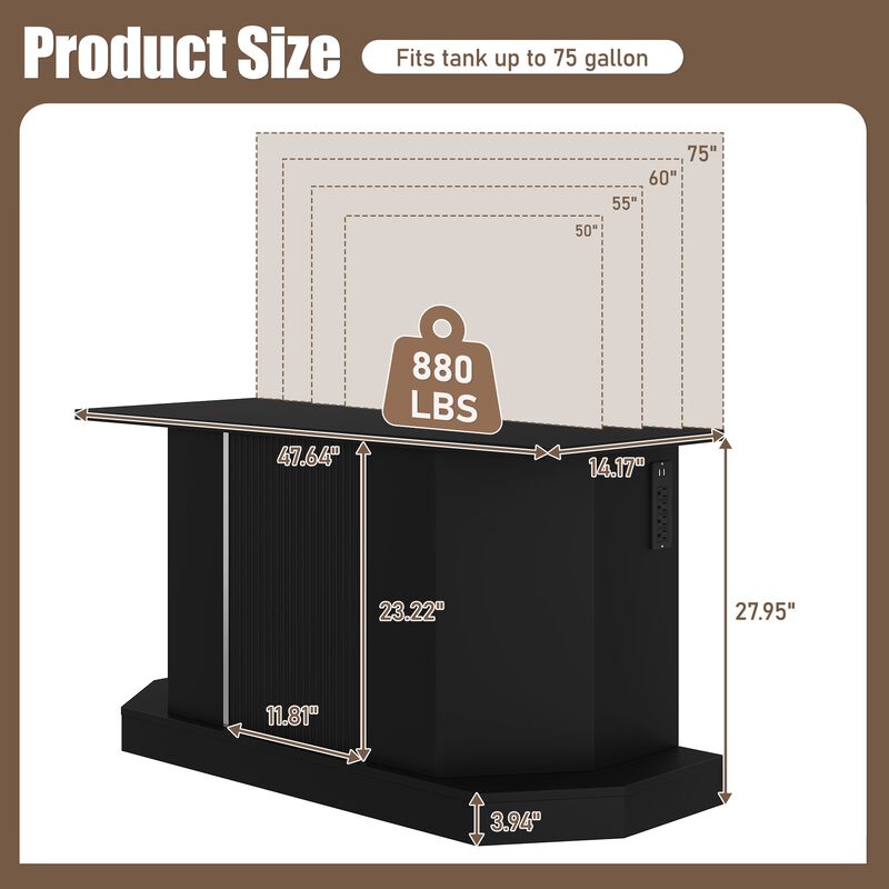Whisen 55-75 Gallon Fish Tank Stand, Reptile Terrarium Stand, with Power Outlet, Cabinet and Shelf image number 9