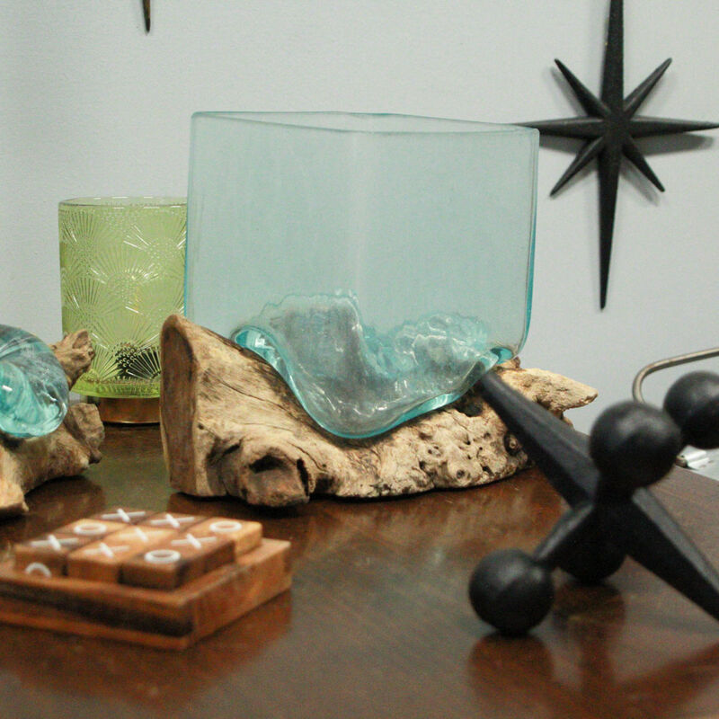 Teak Driftwood Glass Square Vase/Bowl - 8" High - Nature-Inspired Decor image number 6