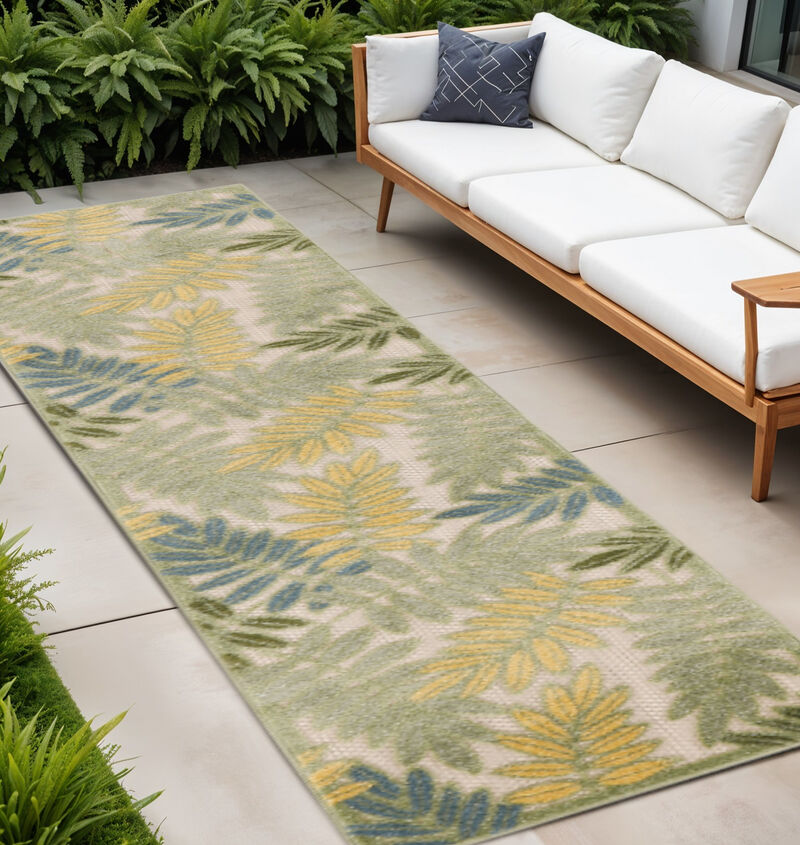 HomeRoots 8' Green Yellow And Blue Floral Indoor Outdoor Runner Rug image number 1