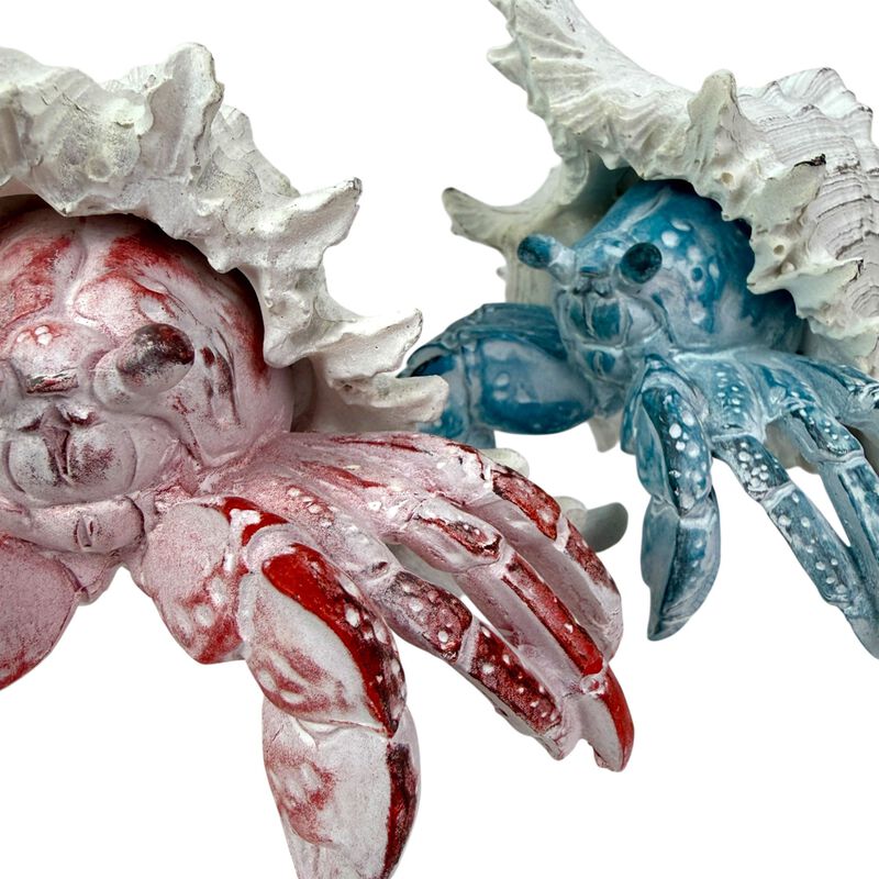 Set Of 2 Resin Hermit Crab Statues Coastal White Shell Figurines 525 In image number 5