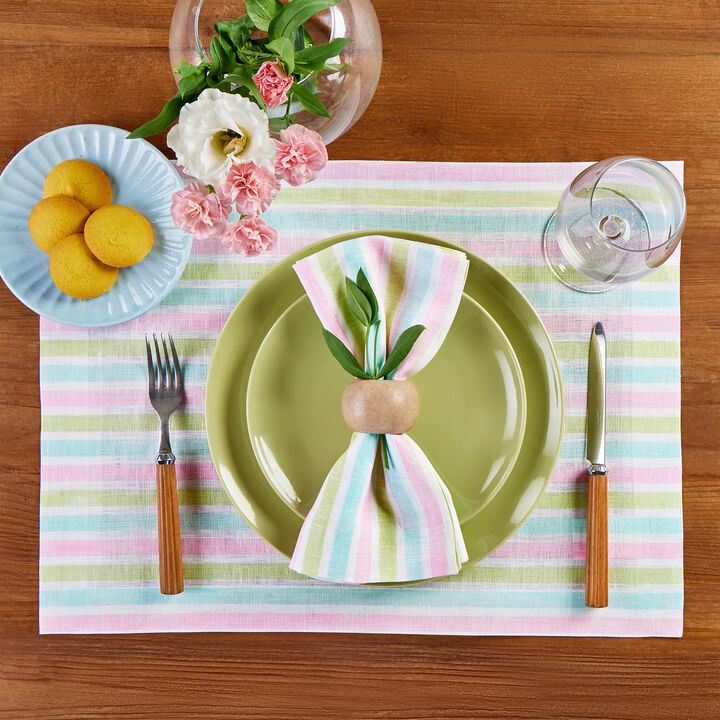 Solino Home 100% Pure Linen Placemats 14 x 19 Inch Set of 4 - Palm Beach Stripe