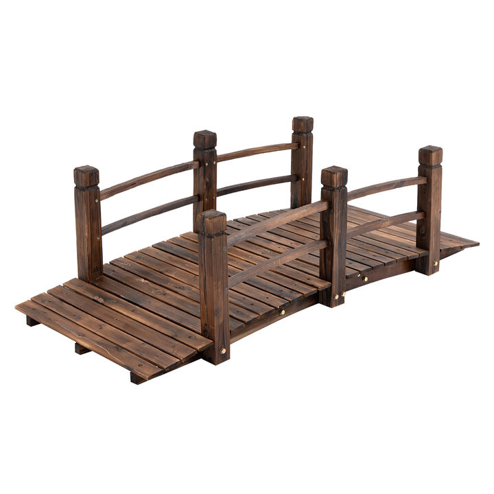 Outsunny Fir Wood Garden Bridge Arc Walkway with Side Railings for Backyards, Gardens, and Streams, Stained Wood, 60" x 26.5" x 19"