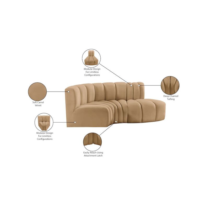 Meridian Furniture Arc Camel Velvet Modular Sofa