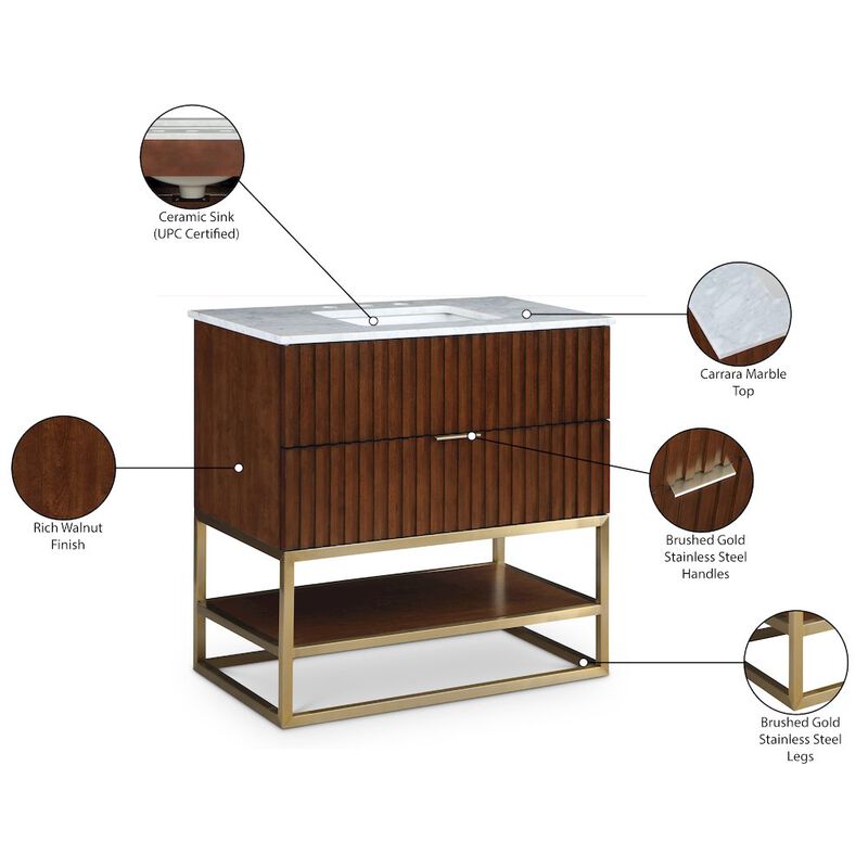Meridian Furniture Monad Walnut Bathroom Vanity