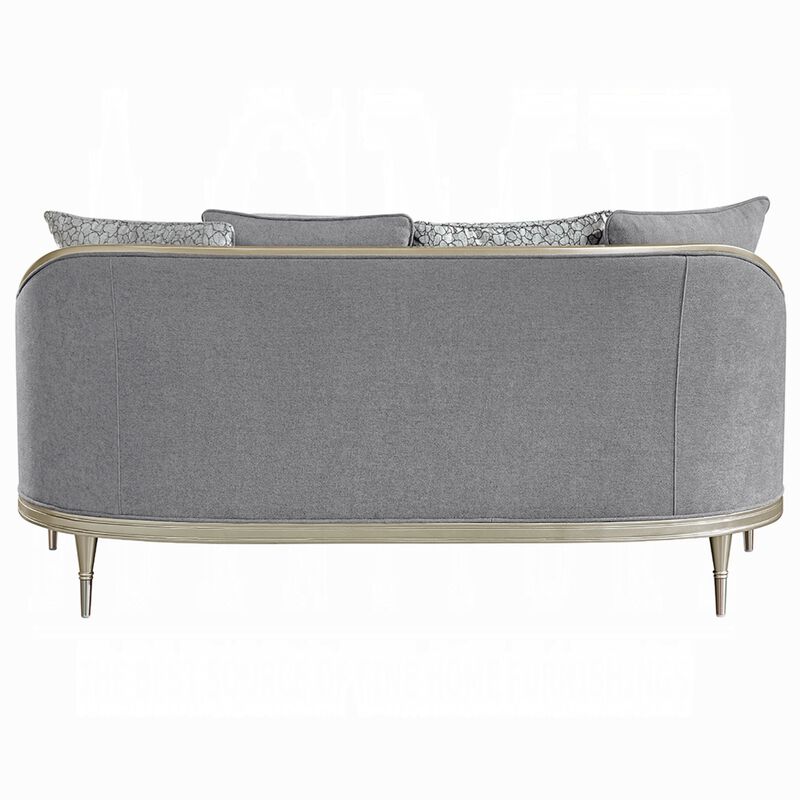 Fero Loveseat with 4 Pillows, Gray Chenille, Champagne Wood Trim, 71 Inch image number 3