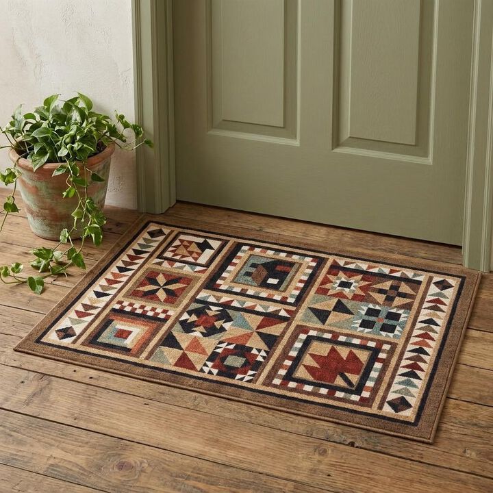 HomeRoots 2' X 3' Brown And Red Ikat Patchwork Scatter Rug
