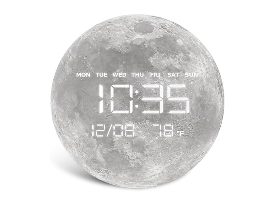 Digital LED Moon Earth Temperature Display Wall Clock 87 Inch Home Decor
