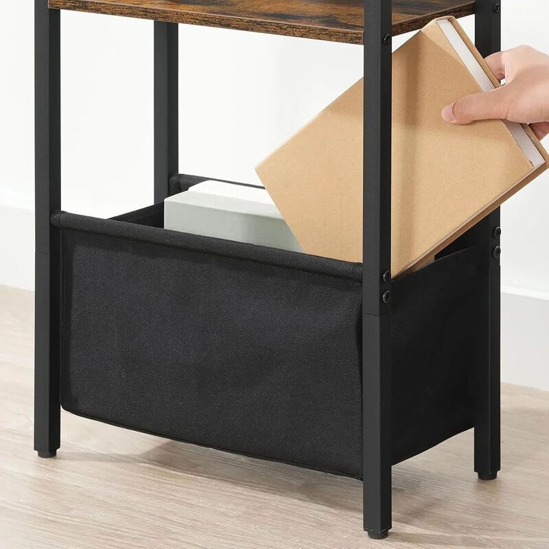 Slim Side Table with Charging Station for Bedroom and Living Room-Brown image number 3