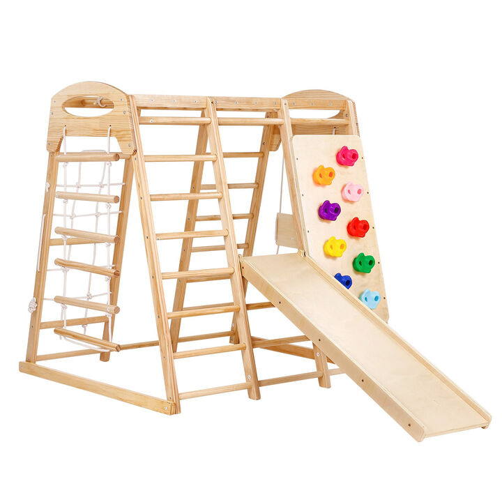 7-in-1 Indoor Jungle Gym for Toddlers with Slide Swing Monkey Bar and Climbing Wall