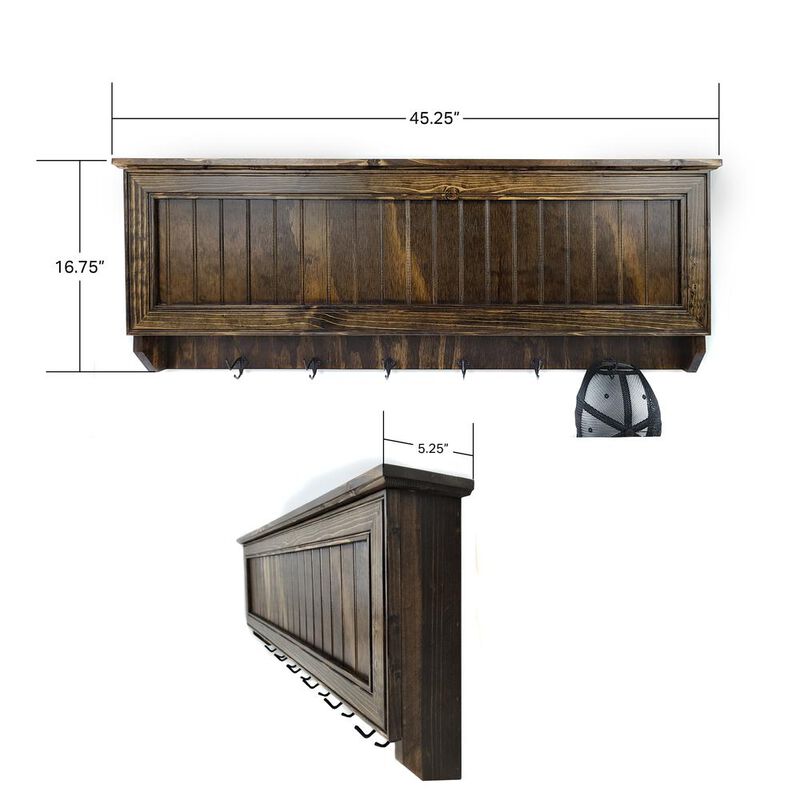 American Furniture Classics Model LRGCRDW Large Wall Hanging Coat Rack in Dark Walnut with Secret Locking Gun Concealment image number 2