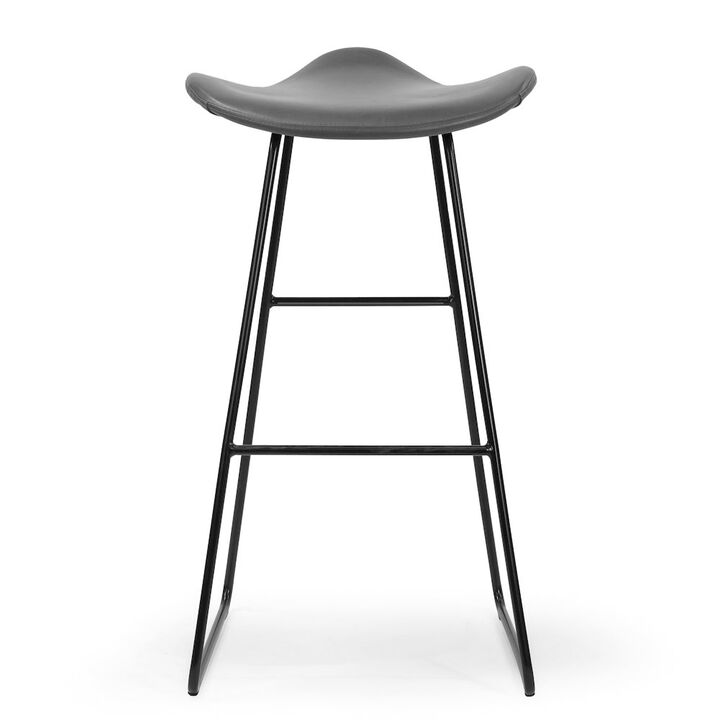 Glamour Home Set of 2 Aoi Gray Faux Leather Backless Bar Stool with Black Metal Legs