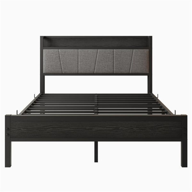 Bed Frame with Storage Headboard Charging Station and Sturdy Design