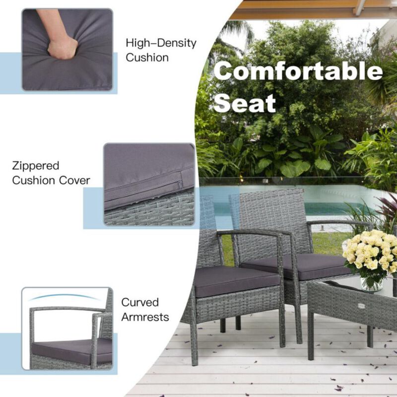 Hivvago 4 Pieces Outdoor Rattan Conversation Set with Comfortable Cushion