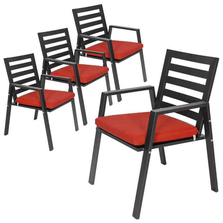 LeisureMod Mid-Century Modern Patio Dining Armchair &ndash; Aluminum Frame with Removable Cushions for Garden and Backyard, Set of 4