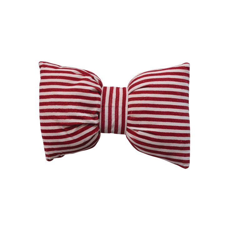 Velvet Bow Striped Lumbar Pillow in Red & Cream