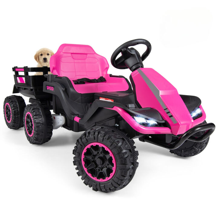 Kids 24V Electric Ride On Tractor with Trailer and Music for Outdoor Play