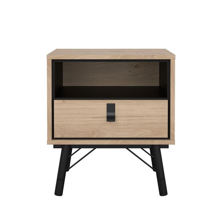 Tvilum Ry Nightstand with 1 Drawer and Open Shelf, Jackson Hickory/Black