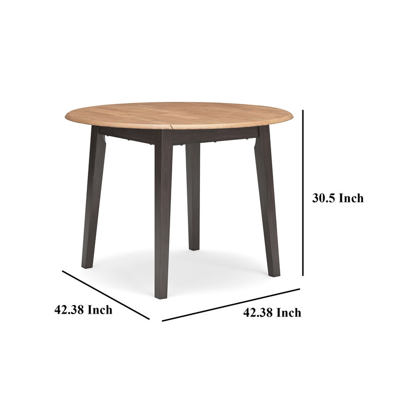 Gasy Dining Table, Extendable 26-42 Inch, Dark Brown Wood, 2 Leaves