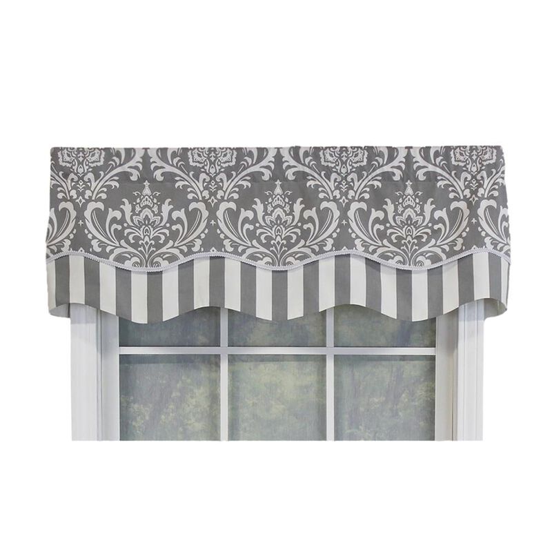 RLF Home Ozbourne Glory Valance Black. 3" Rod Pocket, Layered, Trimmed. 50"W X 16"L