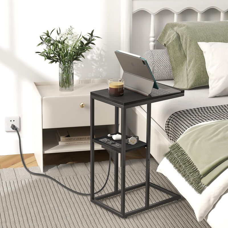 Yoobure C Shaped End Table with Charging Station, Small Side Tables for Living Room, Bedroom, Sofa Table with USB Ports and Outl