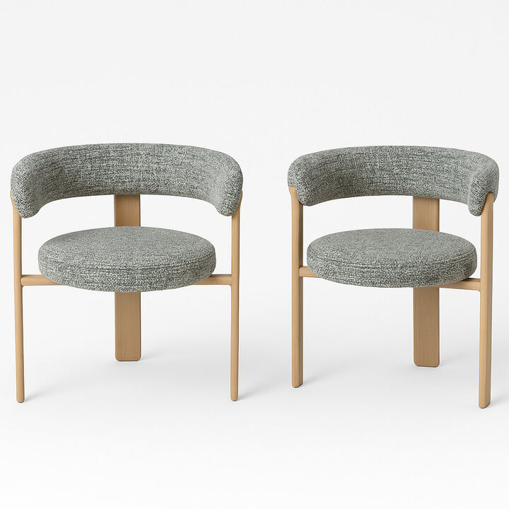 Upholstered 3-leg Wood-look Metal Frame 2pc Dining Chairs
