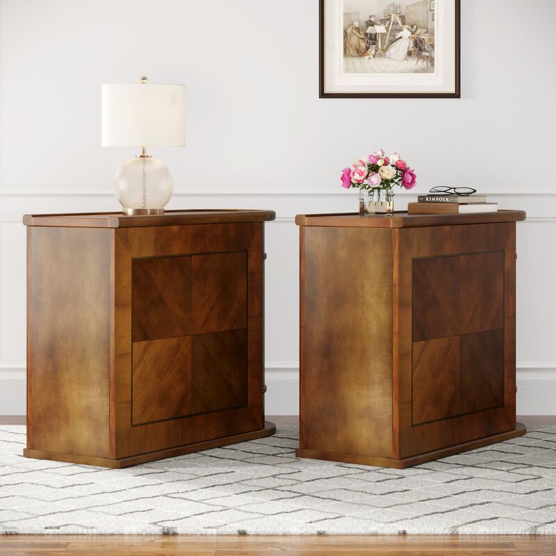 Trggivs Solid Wood End Table with 2 Drawers and Shelves, No Assembly Required Narrow Sofa Side Table for Living Room, Vintage Sl