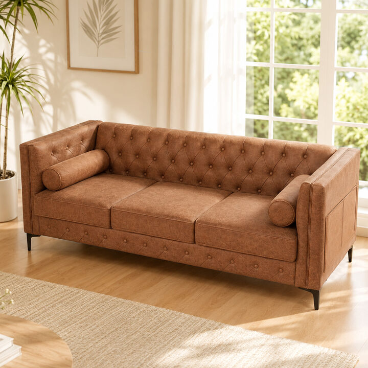 Drujep 78.5" Faux Leather Sofa